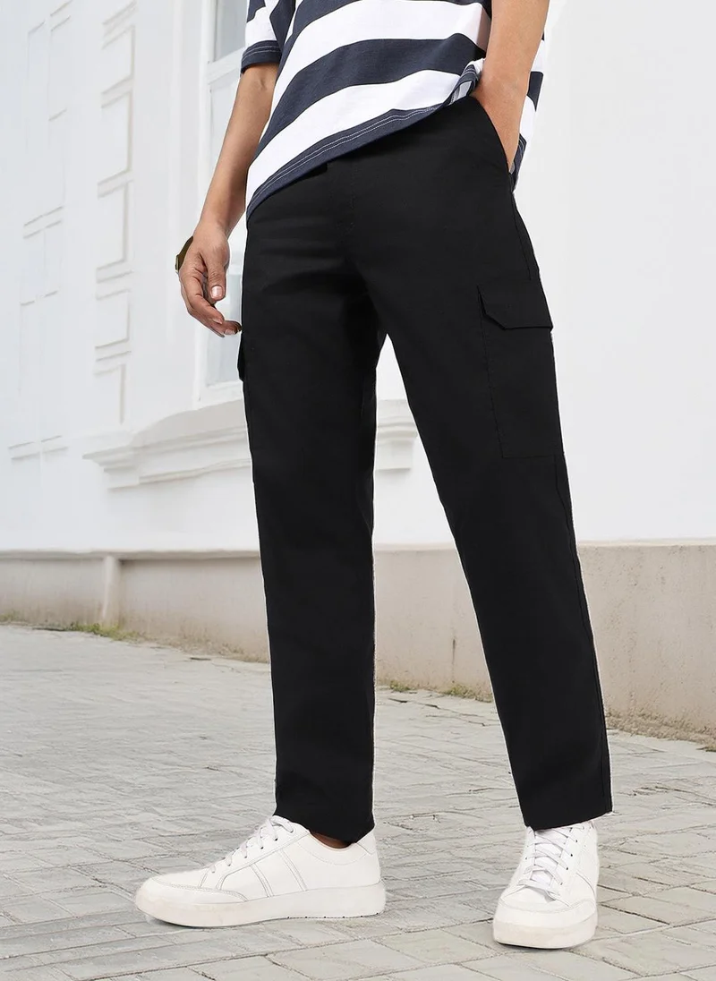 Urbano Fashion Men's Black Regular Fit Solid Cargo Chino Pant With 6 Pockets